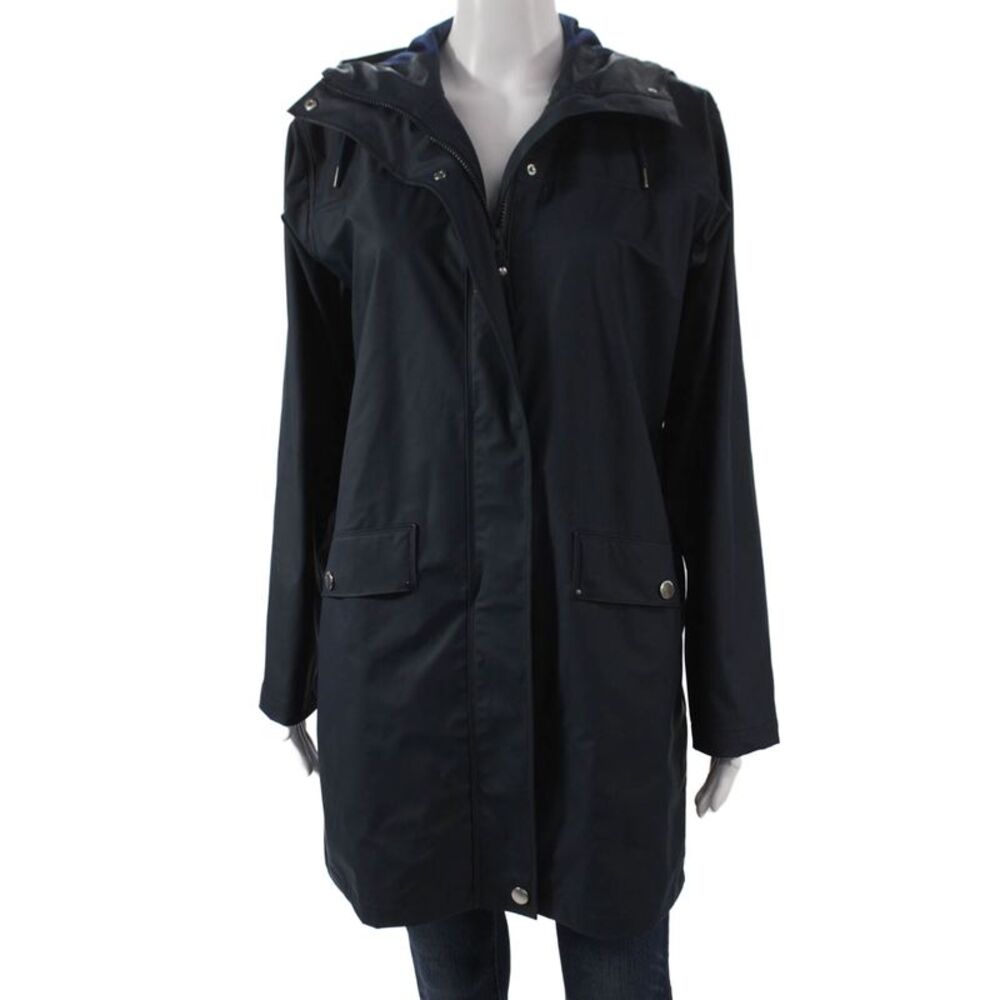 Helly Hansen Womens Blue Polyurethane Rain Coat Snap Closure Size XS